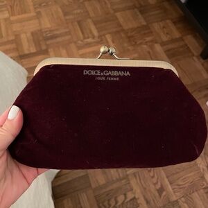 Dolce & Gabbana Pour Femme Maroon/Red Wine/ Burgundy Kiss Lock Velvet Clutch